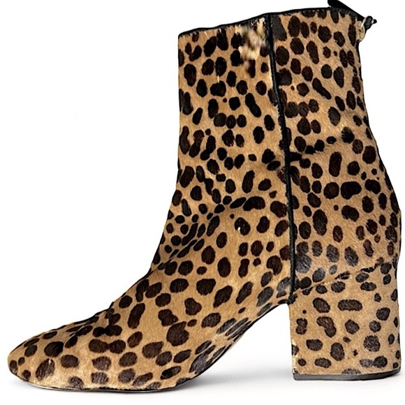 J Crew Sadie Leopard Calfskin Leather Heeled Ankle Boots 7.5 - Picture 7 of 14